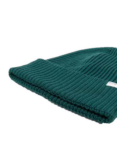Shop Woolrich Logo-tag Ribbed Beanie In Green