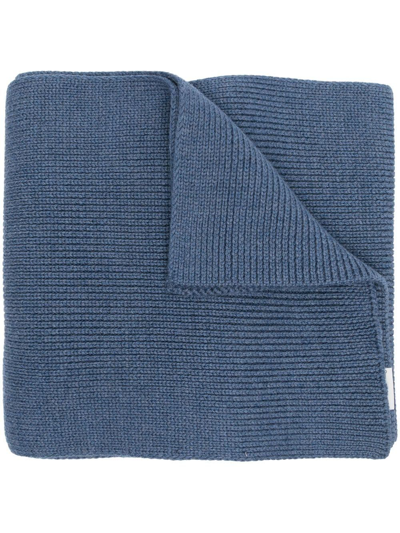 Shop Woolrich Ribbed Knitted Scarf In Blue