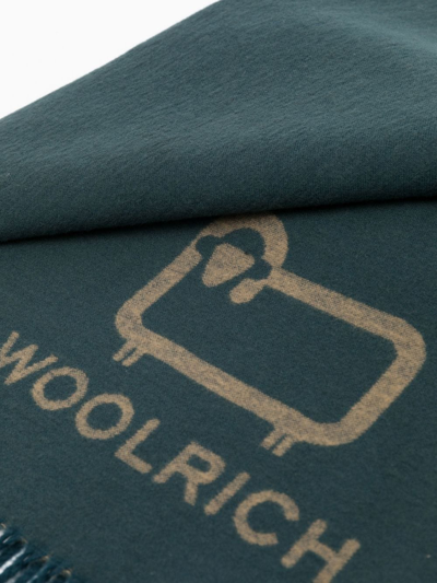 Shop Woolrich Logo-print Frayed Scarf In Green