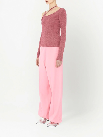 Shop Jw Anderson Cut-out Metallic Asymmetric Top In Pink