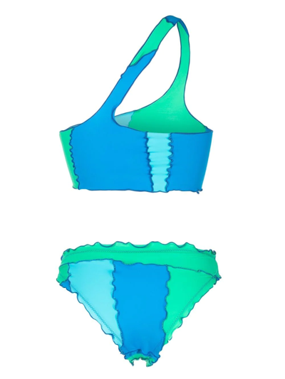 Sherris One-shoulder Colour Block Bikini In Blue