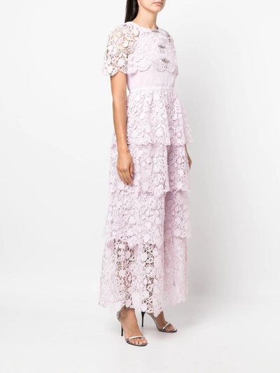 Shop Self-portrait Lace Tiered Maxi Dress In Pink