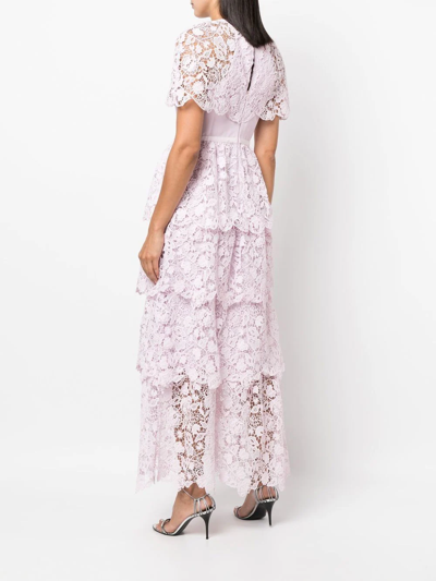 Shop Self-portrait Lace Tiered Maxi Dress In Pink
