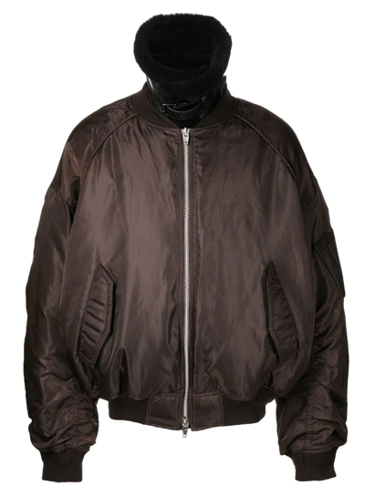 Shop Juunj Shearling-collar Padded Bomber Jacket In Brown