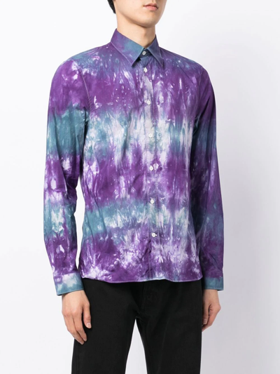Stain Shade Long-sleeve Button-up Tie-dye Shirt In Blue