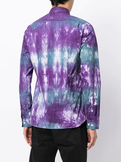 Stain Shade Long-sleeve Button-up Tie-dye Shirt In Blue