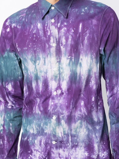 Stain Shade Long-sleeve Button-up Tie-dye Shirt In Blue
