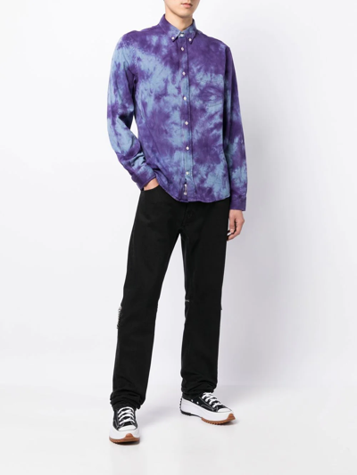 Stain Shade Long-sleeve Tie-dye Shirt In Blue