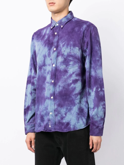Stain Shade Long-sleeve Tie-dye Shirt In Blue