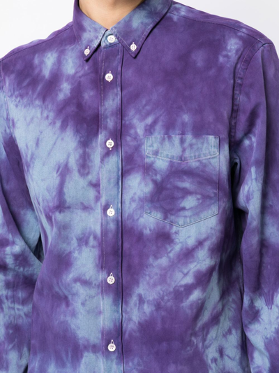 Stain Shade Long-sleeve Tie-dye Shirt In Blue