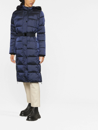 Michael Michael Kors Iridescent Belted Padded Coat In Blue