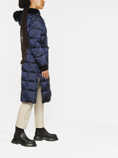 Shop Michael Michael Kors Iridescent Belted Padded Coat In Blue