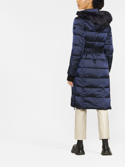 Michael Michael Kors Iridescent Belted Padded Coat In Blue