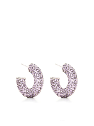 Shop Amina Muaddi Cameron Crystal Hoop Earrings In Silver
