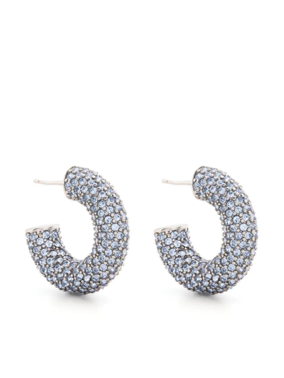 Shop Amina Muaddi Cameron Crystal-embellished Hoop Earrings In Blue