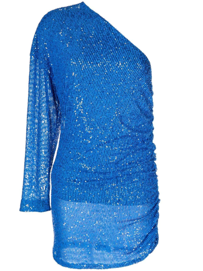 In The Mood For Love Alexandra Blue One-shoulder Sequin Mini Dress In Blue