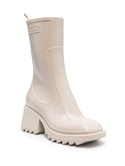 Shop Chloé 70mm Debossed-logo Chunky Boots In Neutrals