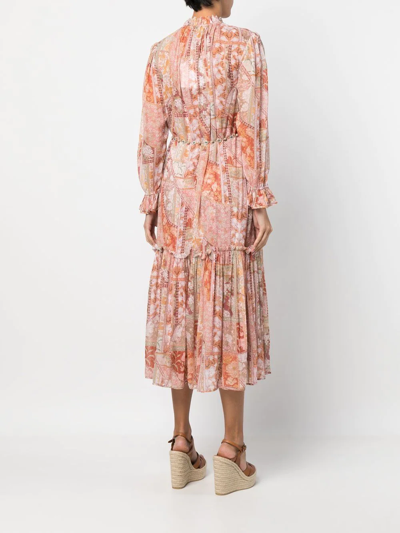 Shop Zimmermann Kaleidoscope Floral-print Midi Dress In Red