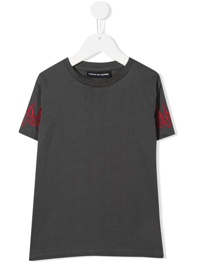 Shop Vision Of Super Logo-embroidered T-shirt In Grey