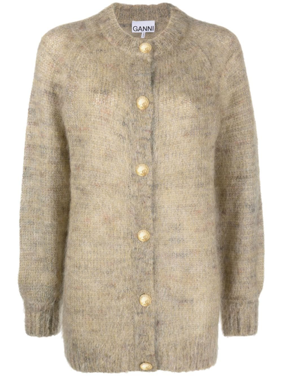 Ganni Brushed Mohair-blend Cardigan In Yellow