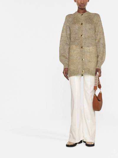 Ganni Brushed Mohair-blend Cardigan In Yellow