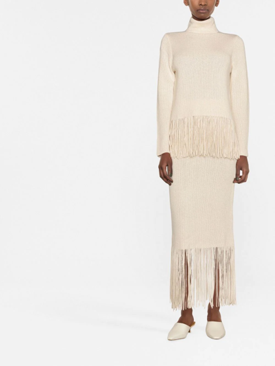Shop Zimmermann Fringe-detail High-waisted Skirt In Neutrals