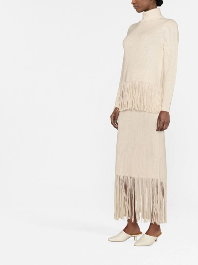 Shop Zimmermann Fringe-detail High-waisted Skirt In Neutrals