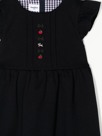Familiar Embroidered-motif Cap-sleeve Dress In Blue