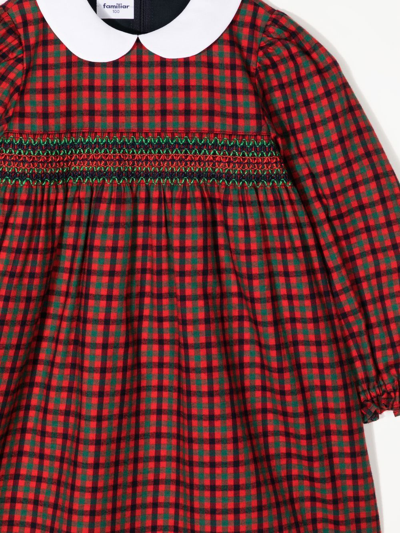 Familiar Check-print Long-sleeve Dress In Red