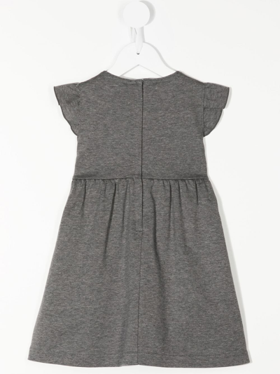 Familiar Embroidered-motif Cap-sleeve Dress In Grey
