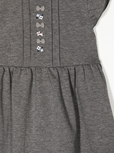 Familiar Embroidered-motif Cap-sleeve Dress In Grey