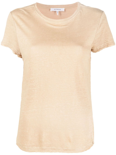 Shop Frame Raw-edge Linen T-shirt In Neutrals