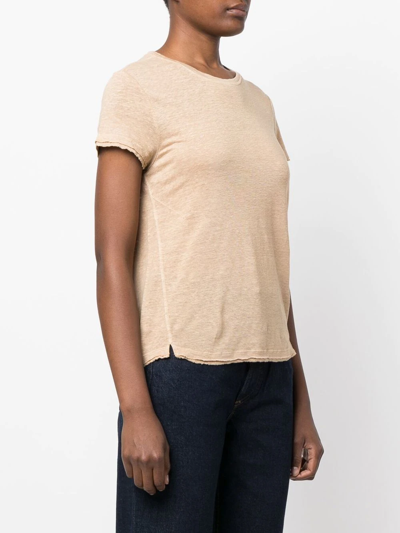 Shop Frame Raw-edge Linen T-shirt In Neutrals