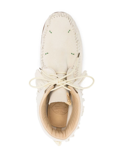 Shop Visvim Fringed Leather Loafers In Neutrals