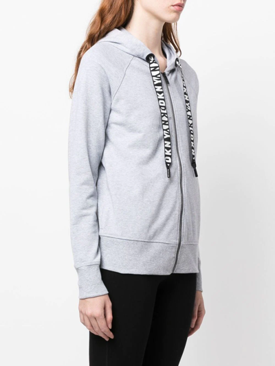 Shop Dkny Logo-drawstring Zip-up Hoodie In Grey