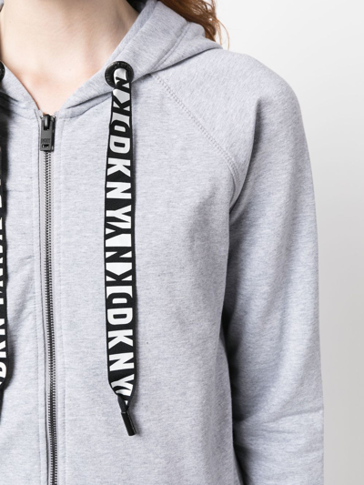 Shop Dkny Logo-drawstring Zip-up Hoodie In Grey