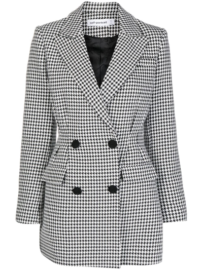 Self-portrait Houndstooth Double-breasted Minidress In Black