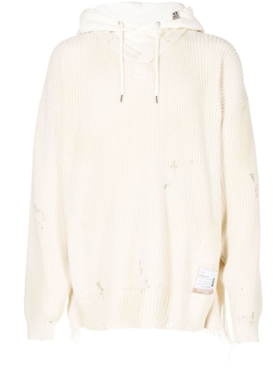 Shop Miharayasuhiro Distressed-effect Knit Hoodie In Neutrals