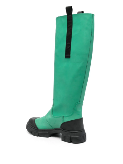 Shop Ganni Contrast-trim Knee-high Boots In Green