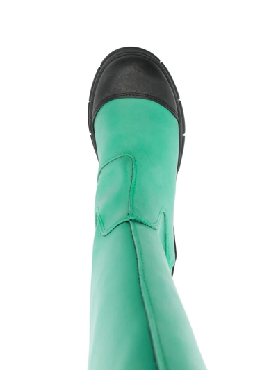 Shop Ganni Contrast-trim Knee-high Boots In Green