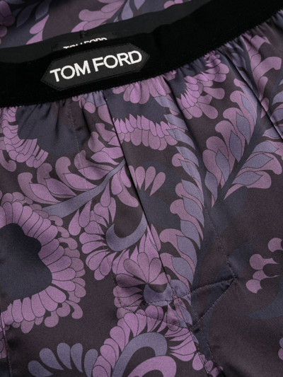 Shop Tom Ford Floral-print Stretch-satin Trousers In Purple