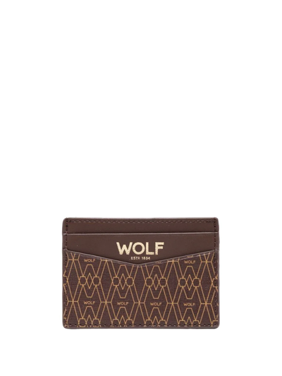 Shop Wolf Logo Print Cardholder In Brown