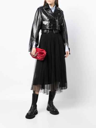 Rokh Cropped Leather Biker Jacket In Black