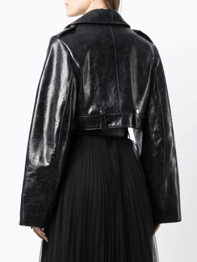 Rokh Cropped Leather Biker Jacket In Black