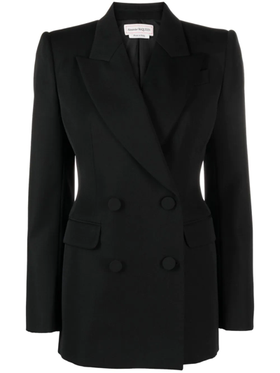 Alexander Mcqueen Double-breasted Wool Blazer In Black