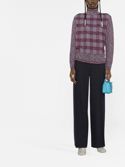 Victoria Beckham Checked Roll Neck Jumper In Red