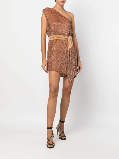 Shop Retroféte Tie-front Asymmetric Mini-dress In Brown
