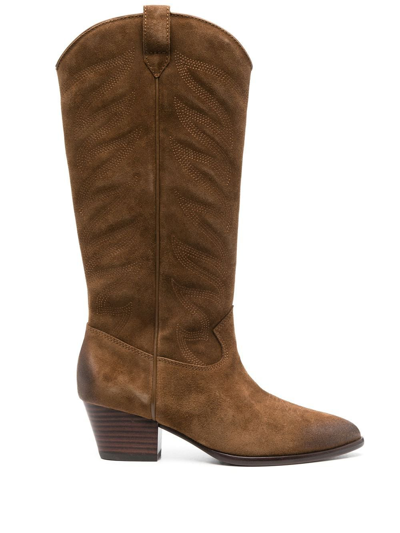 Shop Ash Block-heel Pointed-toe Boots In Brown