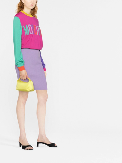 Shop Moschino Intarsia Logo-knit Jumper Dress In Pink