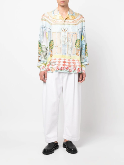 Shop Casablanca Illustration-style Print Silk Shirt In Neutrals